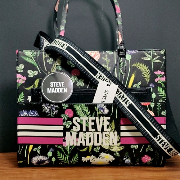 Steve Madden Floral Satchel with Pink and Black Accents - Picture 1 of 12